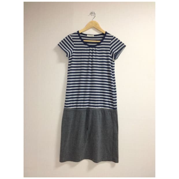 빈티지 그레이 스트라이프 반팔 원피스
