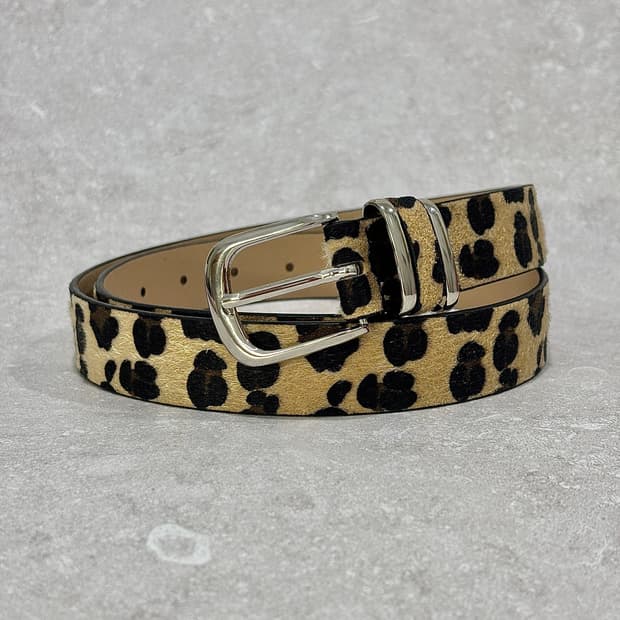 Oribell 호피 레오파드 송치털 가죽 벨트 베이지