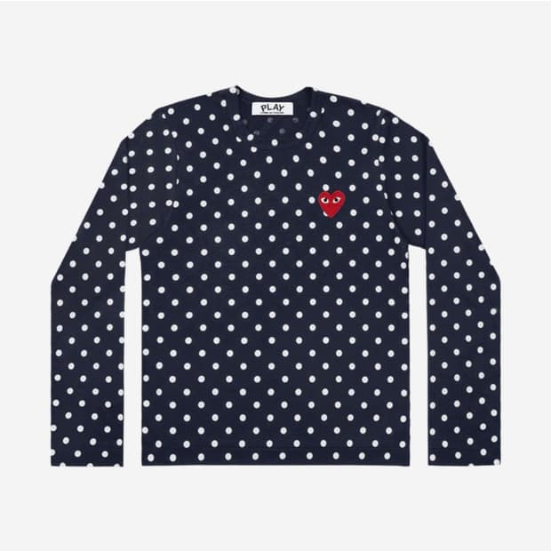 폴카 닷 레드 하트 롱슬리브 티셔츠 네이비 polka dot heart
