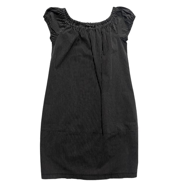 THEORY pinstripe shirred dress