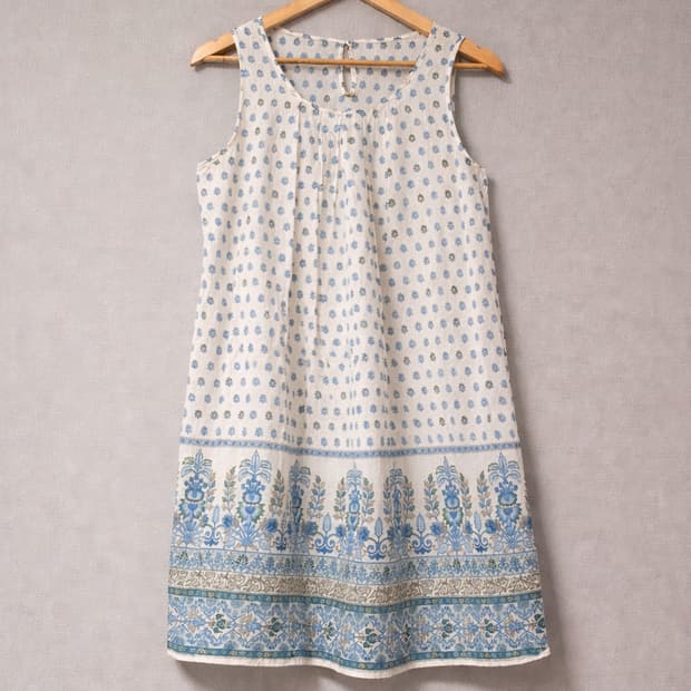 빈티지 블루 블루밍 코튼 원피스