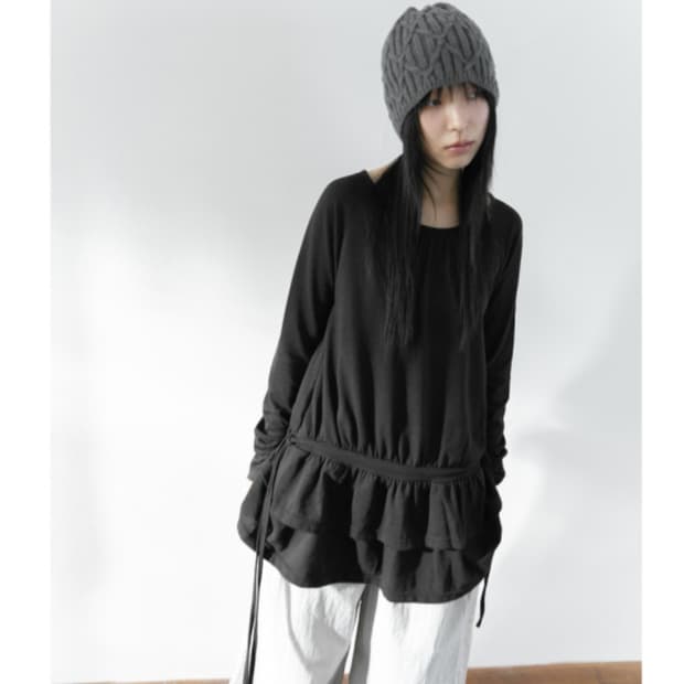 프릴 스커트 셔링 롱 탑