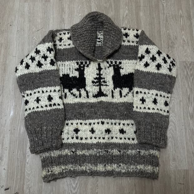 빈티지 헤비 울 숄카라 코위찬 니트 M