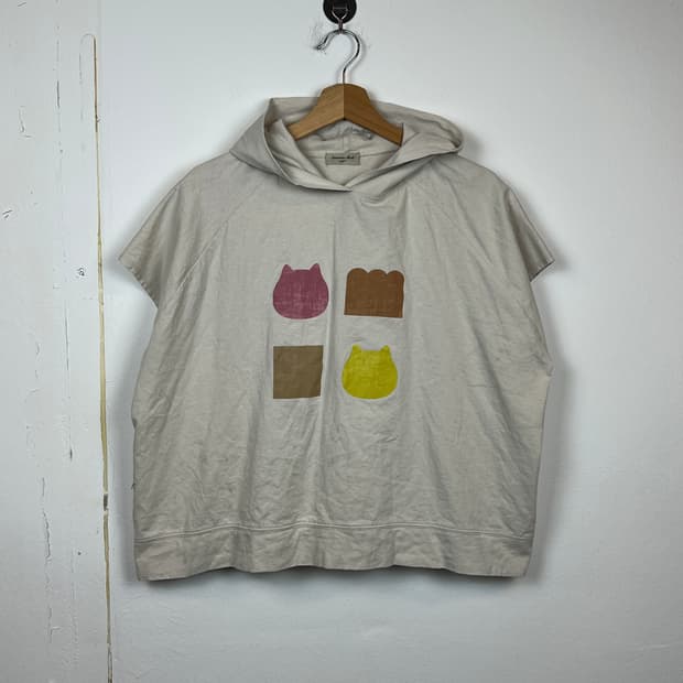 SAMANSA MOS2 고양이 프린팅 오버핏 후드 조끼 F