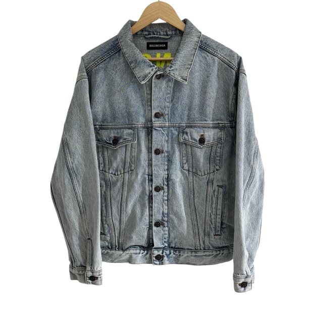 발렌시아가 라이트워시 네온 백로고 데님 자켓