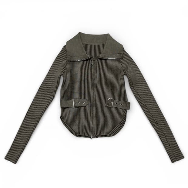 골지 집업 니트 가디건