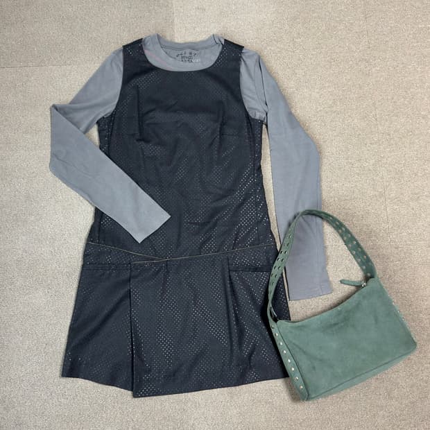 cop copine 차콜 도트 슬리브 원피스