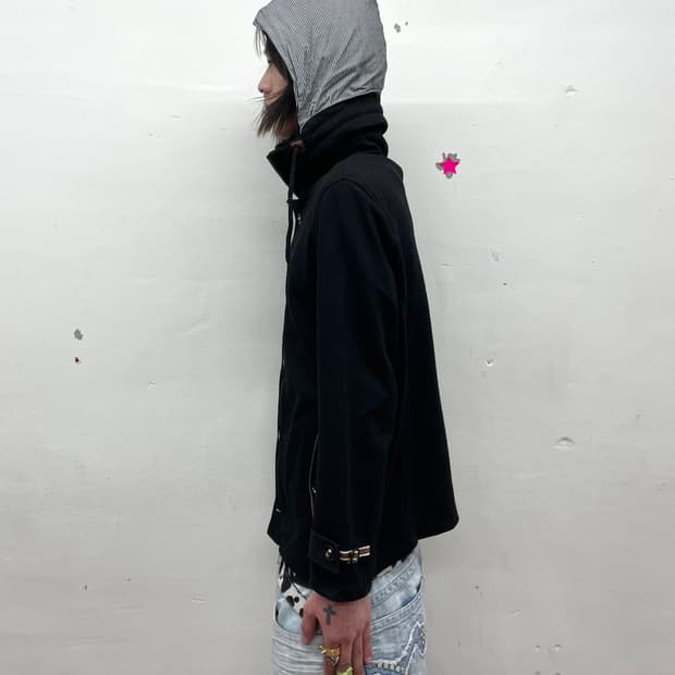 high-neck hoodie black jacket