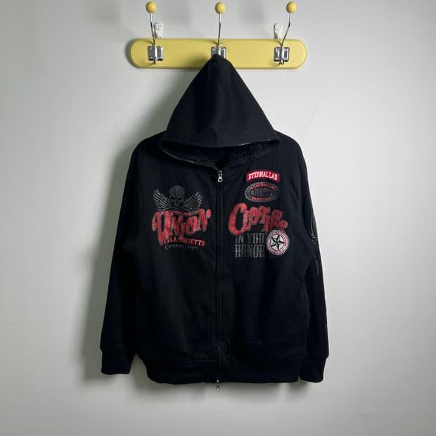 클래시 어헤드 펑크 패치 블랙 퍼 후드집업 L