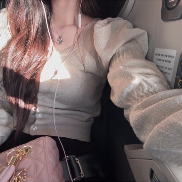 빈티지 글리터 퍼프 블라우스