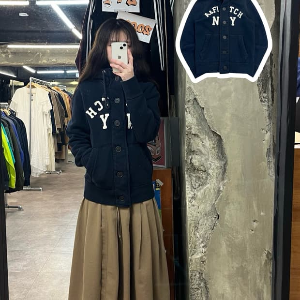 아베크롬비 버튼 기모 후드집업 네이비 S #csz3680