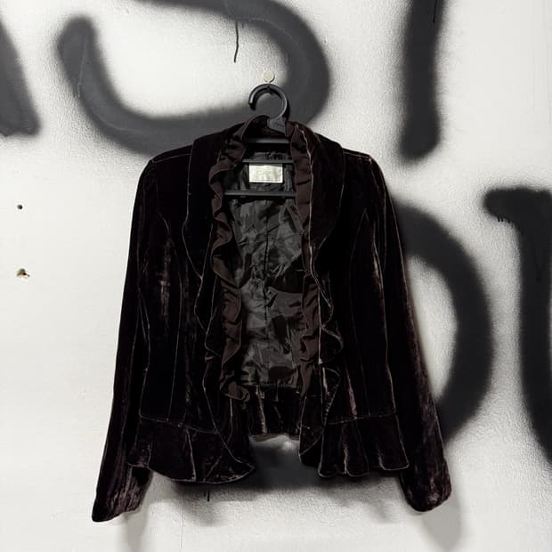 VTG 빈티지 프릴 디테일 다크 브라운 벨벳 자켓