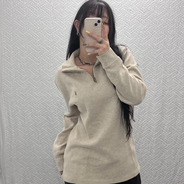 폴로 랄프로렌 빈티지 폭닥 오트밀 반집업 니트 L C07446