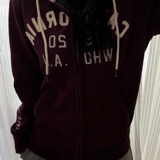 후아유 버건디 후드집업 L