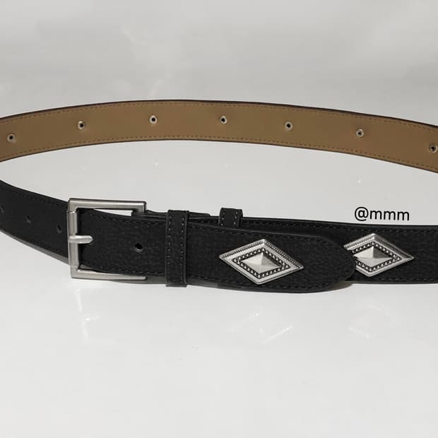 [Unisex] 다이아 스터드 웨스턴 가죽벨트 블랙