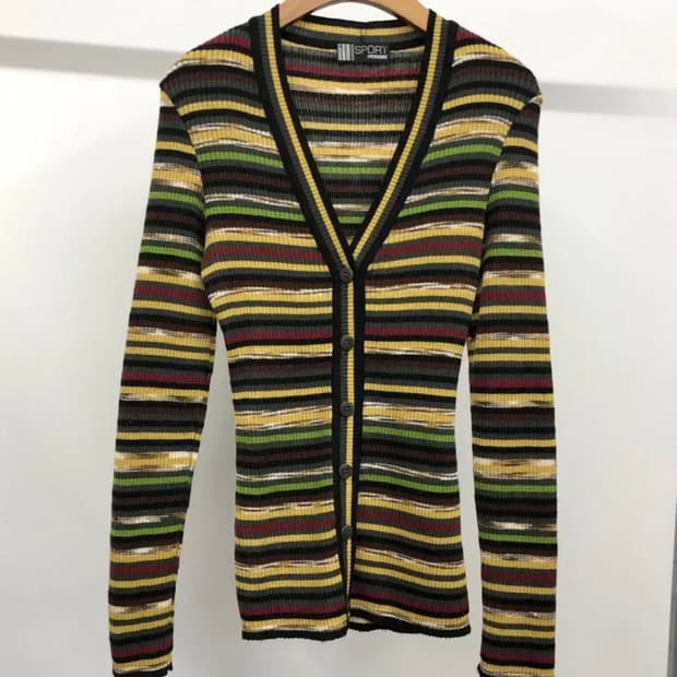 미쏘니 이태리 스트라이프 골지 니트 가디건