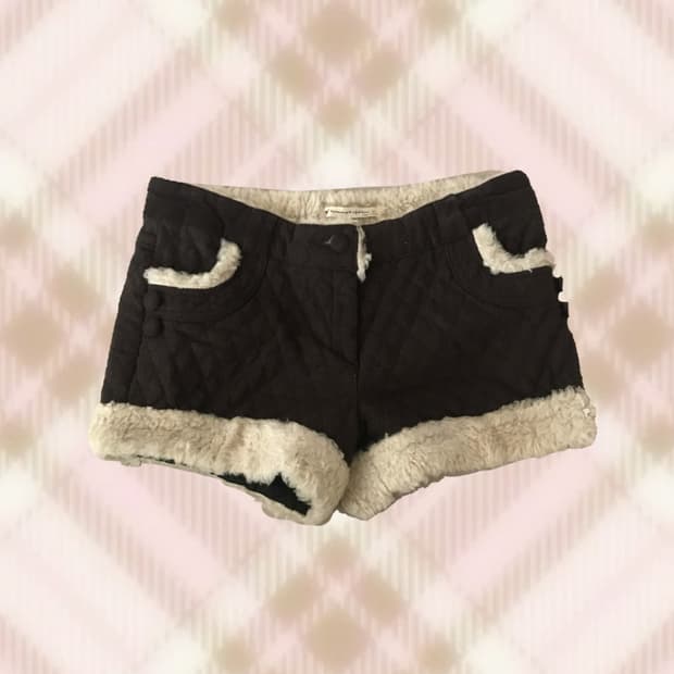 브라운 퍼 숏팬츠 반바지 로우라이즈 라떼 히메 갸루 러블리 로걀 빈티지