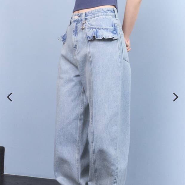 키르시 러플 디테일 와이드 데님 팬츠