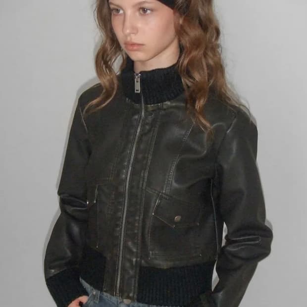 블랙업 이본 시보리 레더 점퍼 블랙