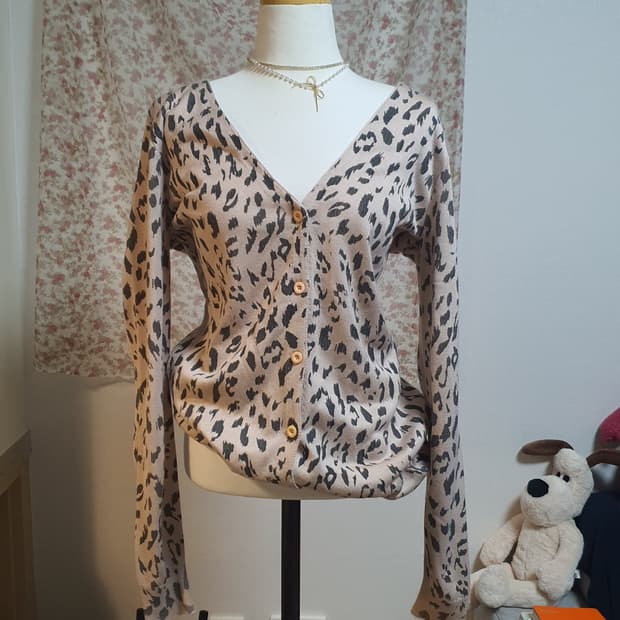 [갸루] 레오파드 브이넥 가디건