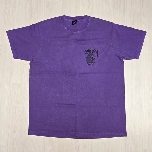 [판매](L)스투시 피스 핸드 피그먼트 다이드 티셔츠 - 퍼플