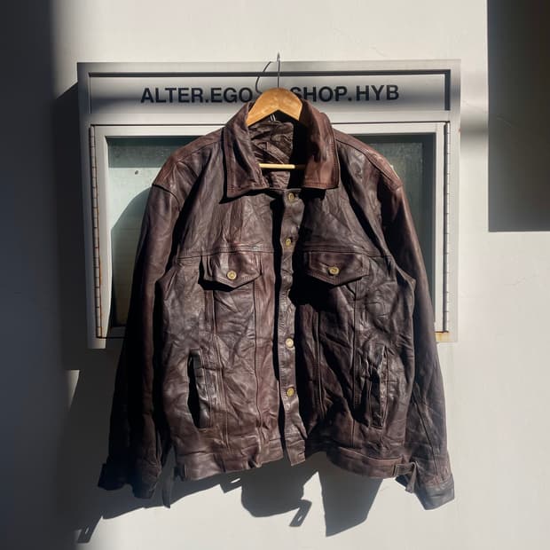 Vintage Brown Leather Trucker Jacket