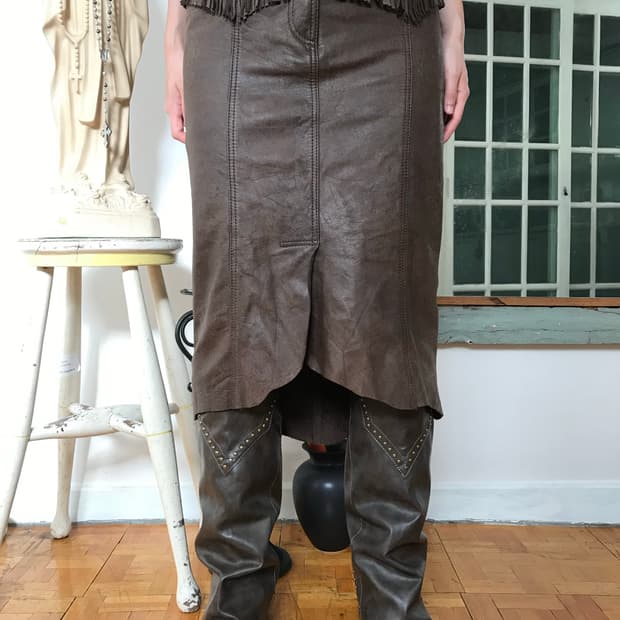 vintage fringe leather skirt (27inch)