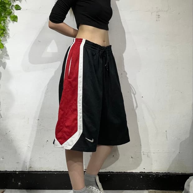 나이키 블랙 와이드 농구 레드 사이드 라인 반바지 버뮤다 팬츠 L