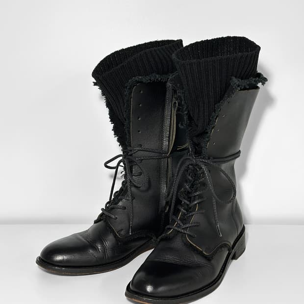 90~00s 요지 야마모토 니트 커프 레이스업 부츠