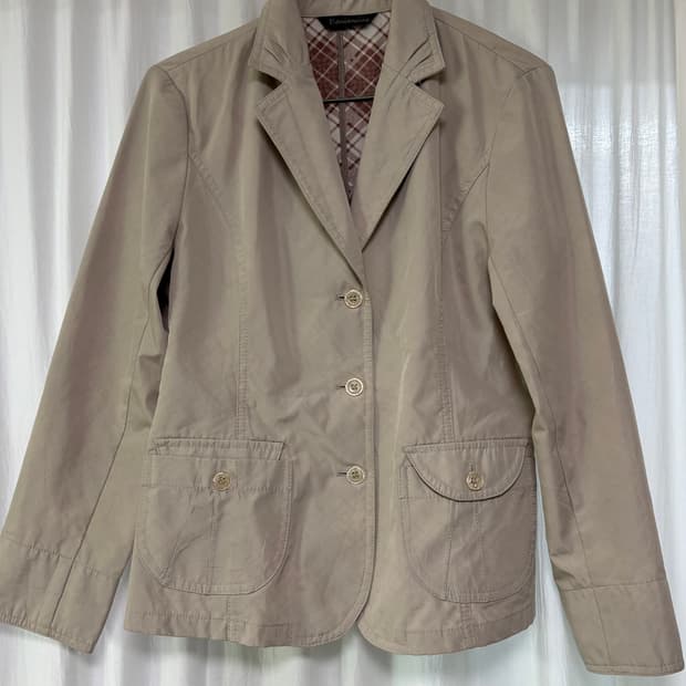 빈티지 베이지 체크 안감 쓰리버튼 자켓