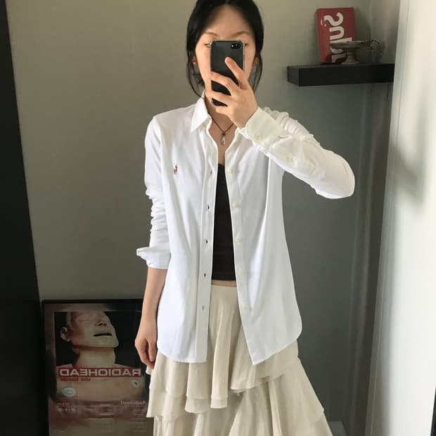 폴로 랄프로렌 니트 옥스포드 포니로고 화이트 셔츠