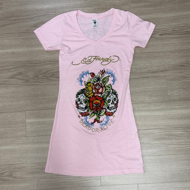 에드하디 edhardy 핑크 반팔 슬리브 갸루 펑크 