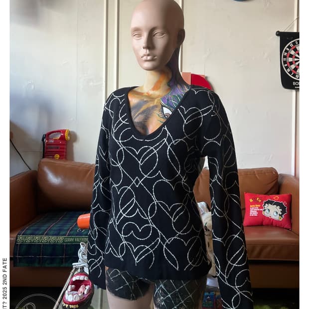 Armani Jeans Heart Pattern V-Neck Knit