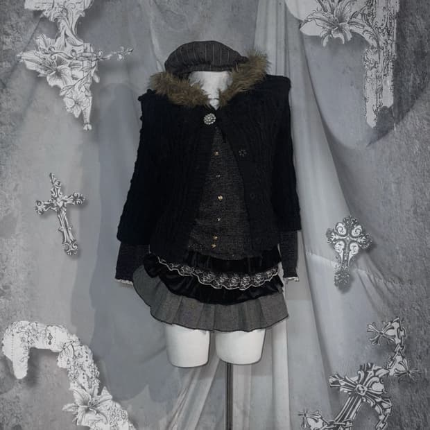 사와코깔 무채색 폭닥폭닥 니혼진 케이프 코디세트