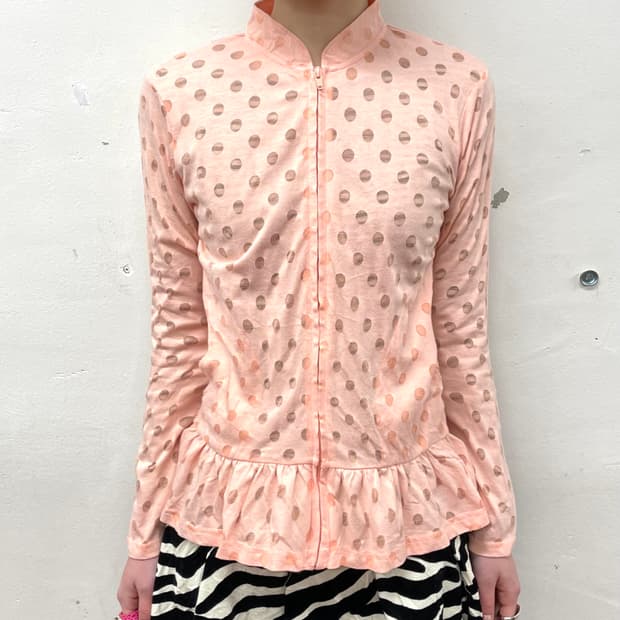 Light Pink Dot Frill Zip-Up