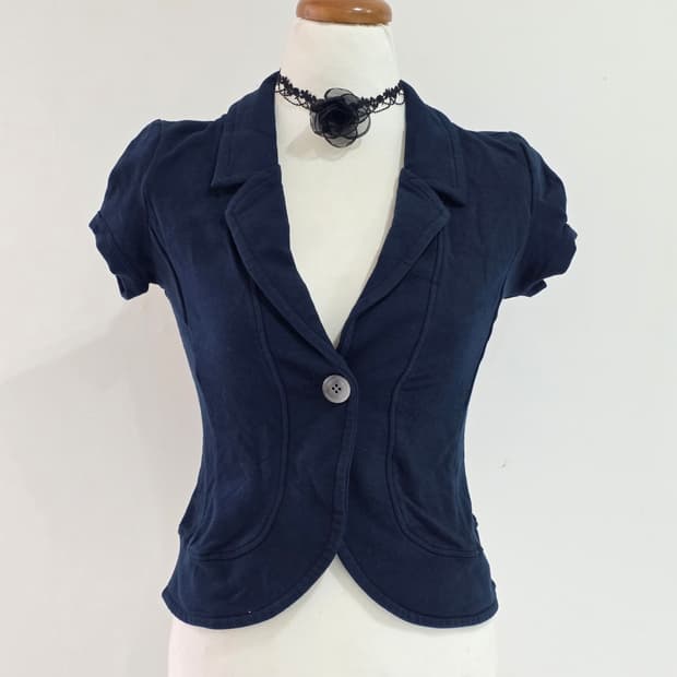 일본빈티지)네이비 로맨틱 y2k갸루 모리걸 고딕로리타양복 퍼프 반팔숏자켓