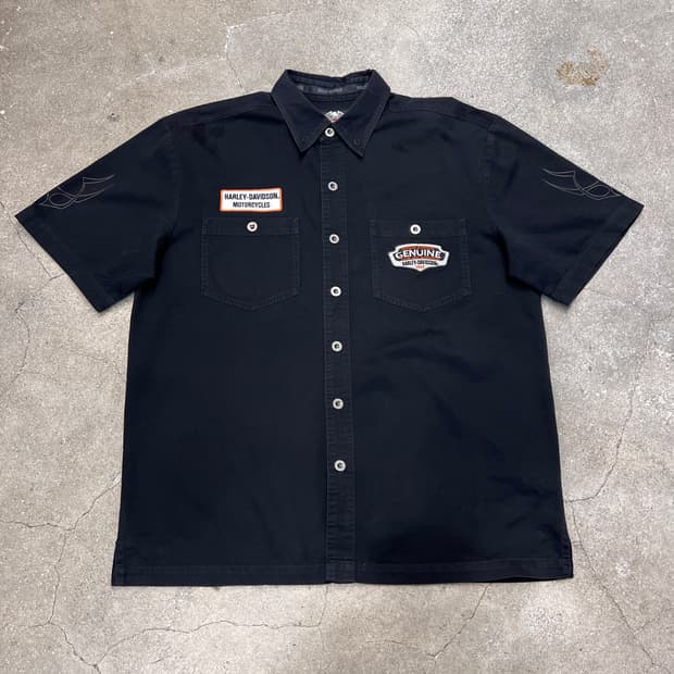 00‘s 할리데이비슨 빈티지 자수 반팔 워크셔츠