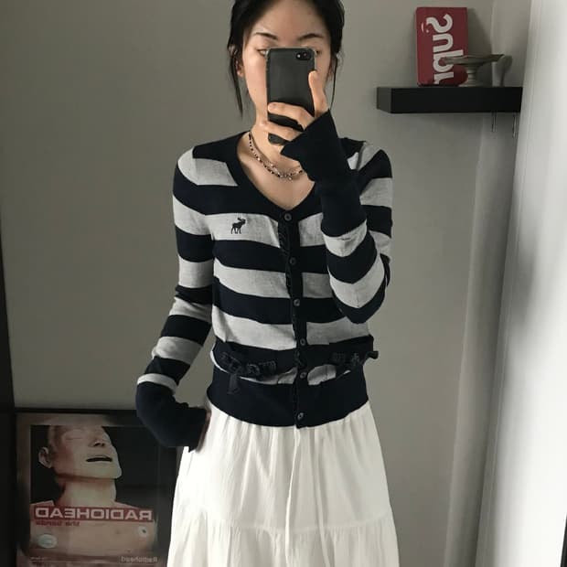 아베크롬비 산양 로고 단가라 니트 가디건