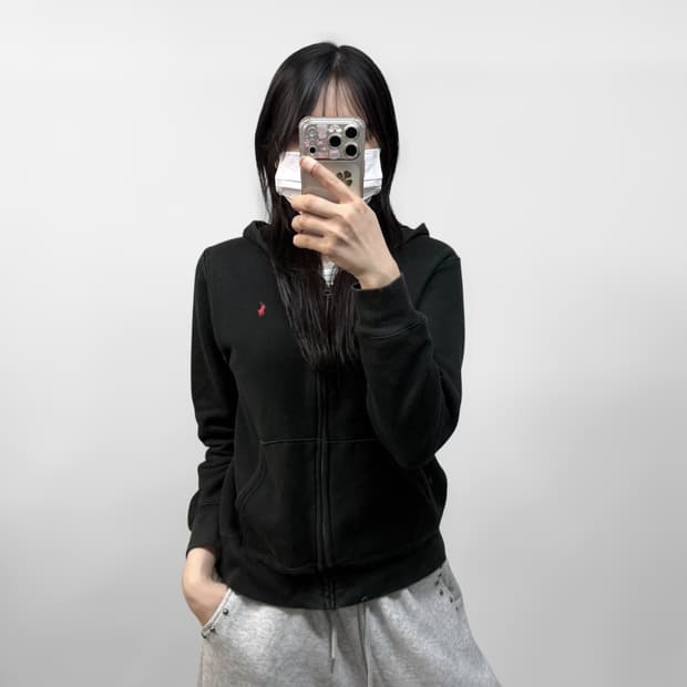 폴로 랄프로렌 포니 로고 후드집업 블랙