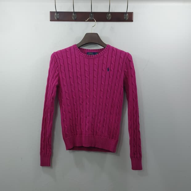 S 폴로랄프로렌 여성 핫핑크 꽈배기 데일리 니트 스웨터