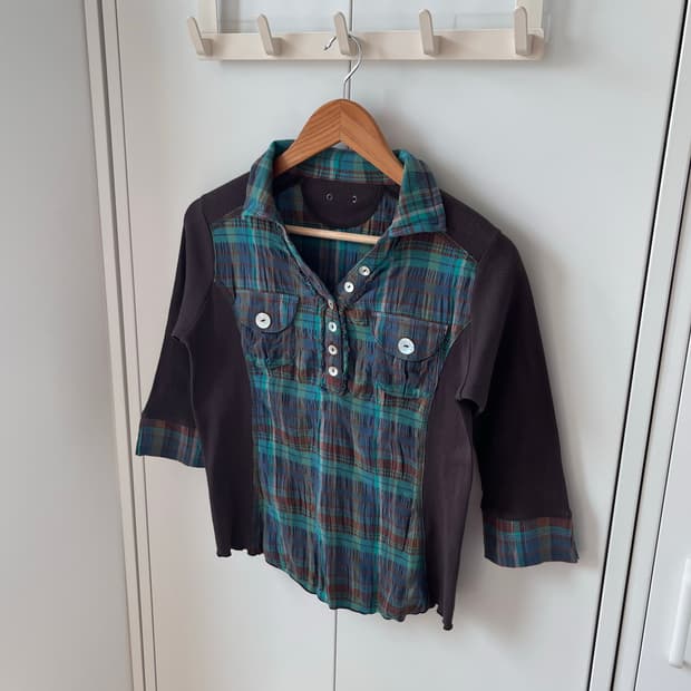 Apaiser 체크 레이어드 카라 티셔츠