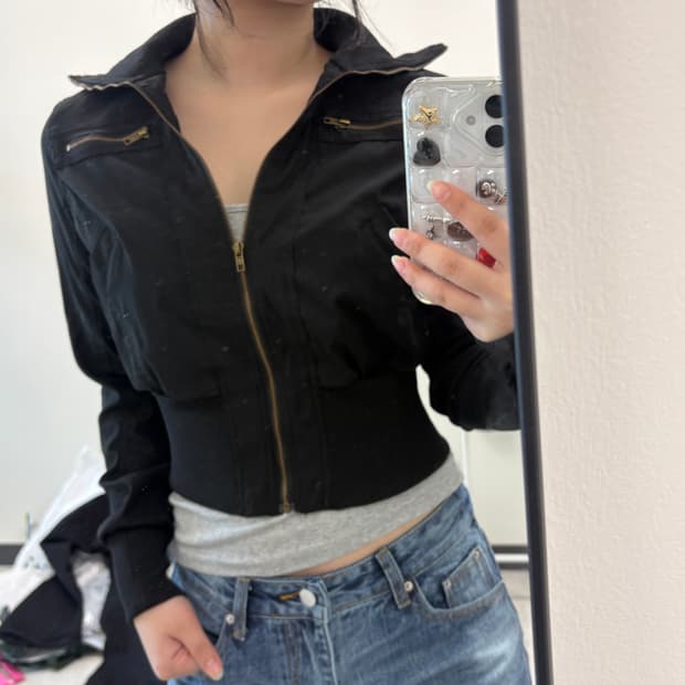 하이넥 크롭 재패니즈 스타일 집업 자켓