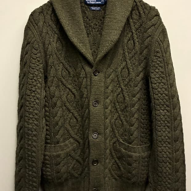 (L)00s 폴로랄프로렌 램스울 케이블 핸드니트 숄카라 가디건