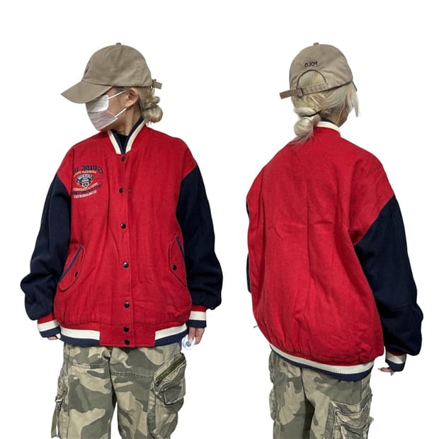 90s 빈티지 레드 모직 바시티 스타디움 잠바 코치 자켓 