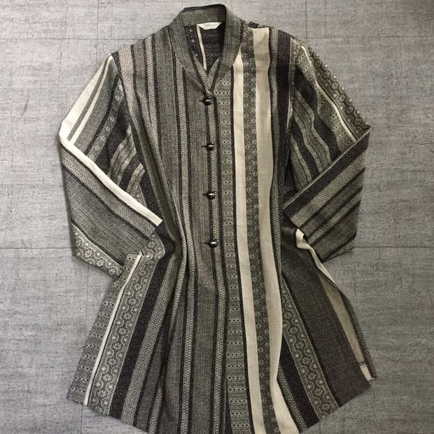 일본빈티지 Dialougue 오리엔탈보헤미안 에스닉 롱셔츠티셔츠