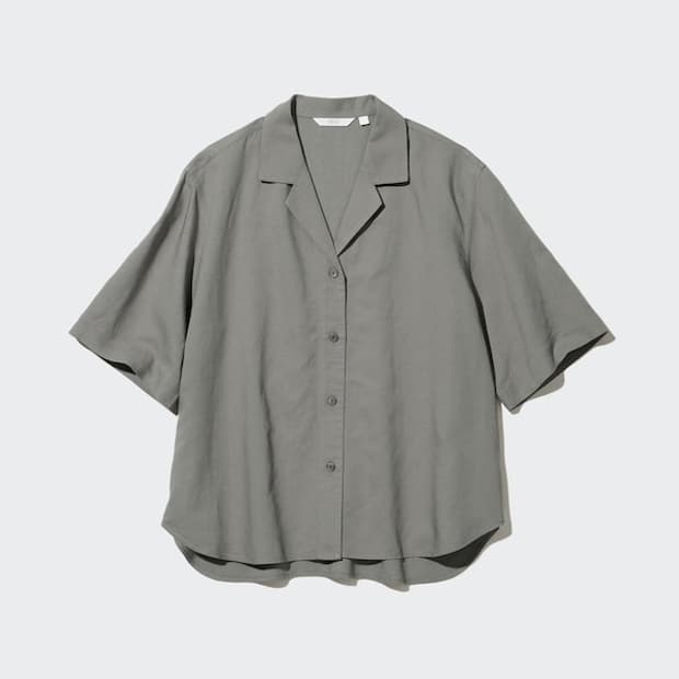 UNIQLO 리넨 블렌드 오픈 카라 셔츠