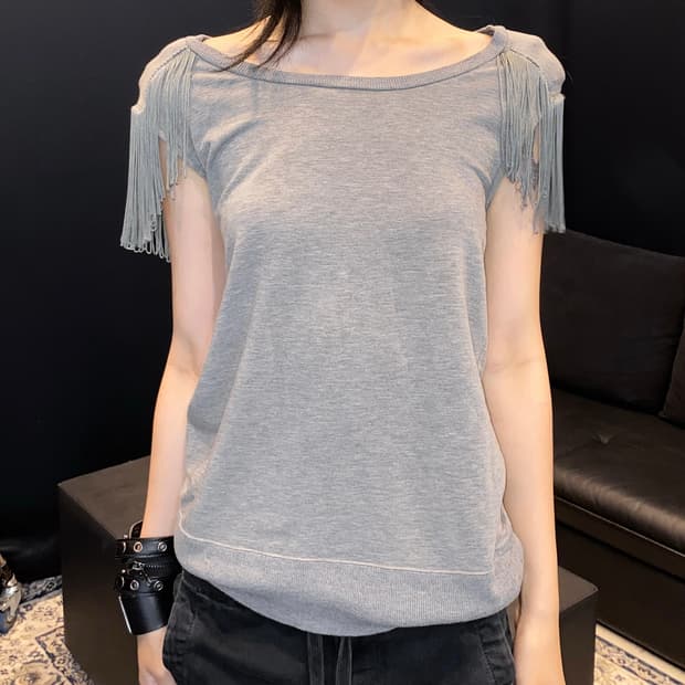 Fringe Shoulder Tencel Jersey Top