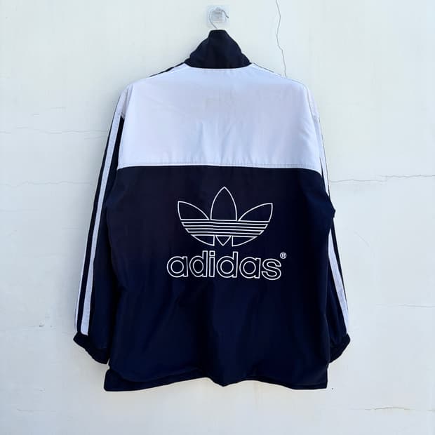 2XL) 스페인아디다스 올드스쿨 백 빅트레포일 네이비 화이트 삼선 오버핏