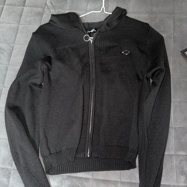 미스치프 롬버스 니트 후드 블랙