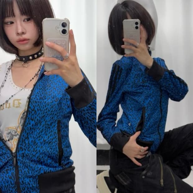 🎸Adidas 블루 레오파드 져지🎸